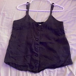 Black button up tank top with adjustable straps